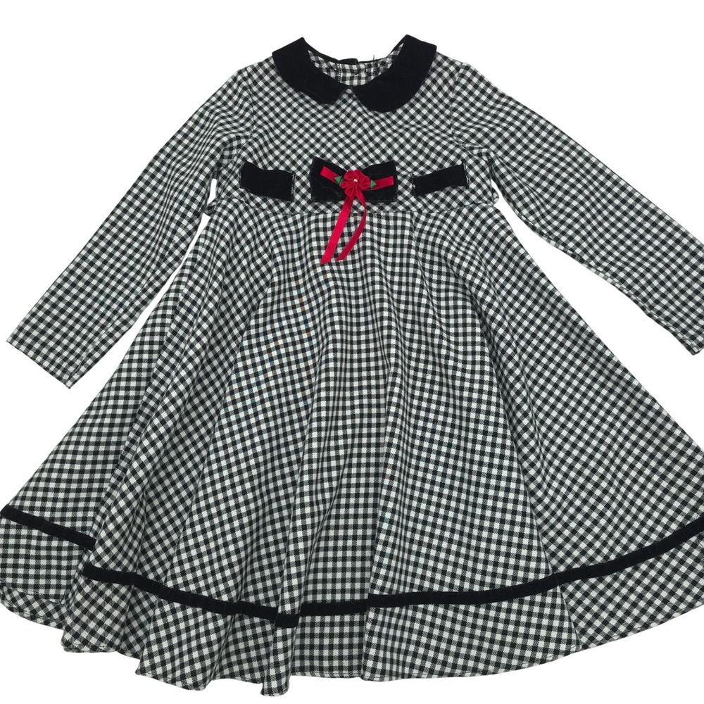 Bonnie Jean Girls Gingham Velvet Trim Dress 6X